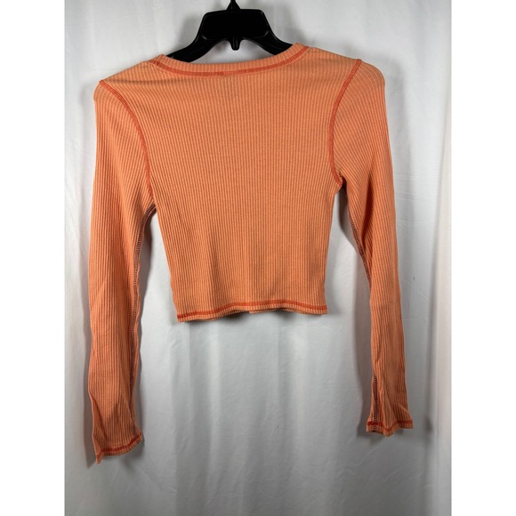 Wild Fable Orange Ribbed Long Sleeve Crop Top Contrast Stitching Womens Small S - Picture 3 of 4